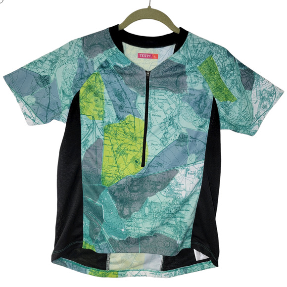 Terry Women's Half Zip Cycling Jersey Short Sleeve Green Black Size Large France - Picture 1 of 5